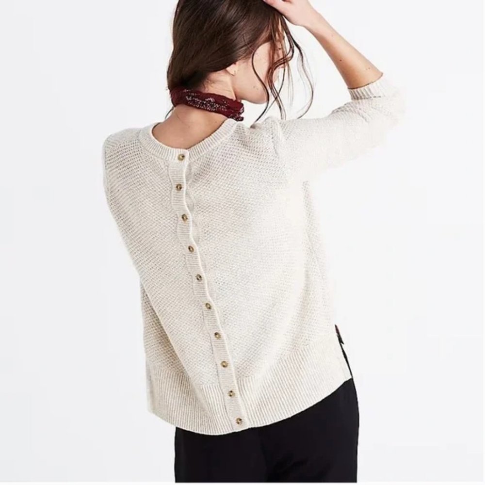Madewell Women’s Backroad Button Back Sweater Oatmeal Cream Size Large